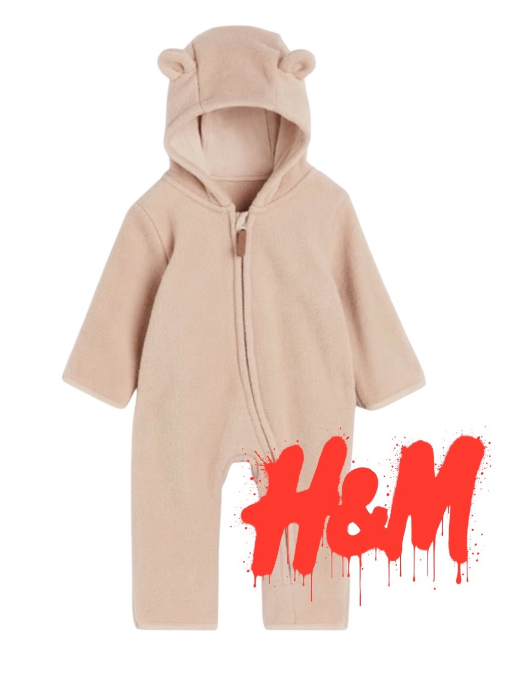 H&M Beige Fleece Hooded One-Piece with Ear Details